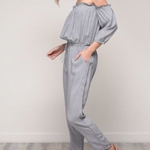 Off the shoulder stripe jumpsuit